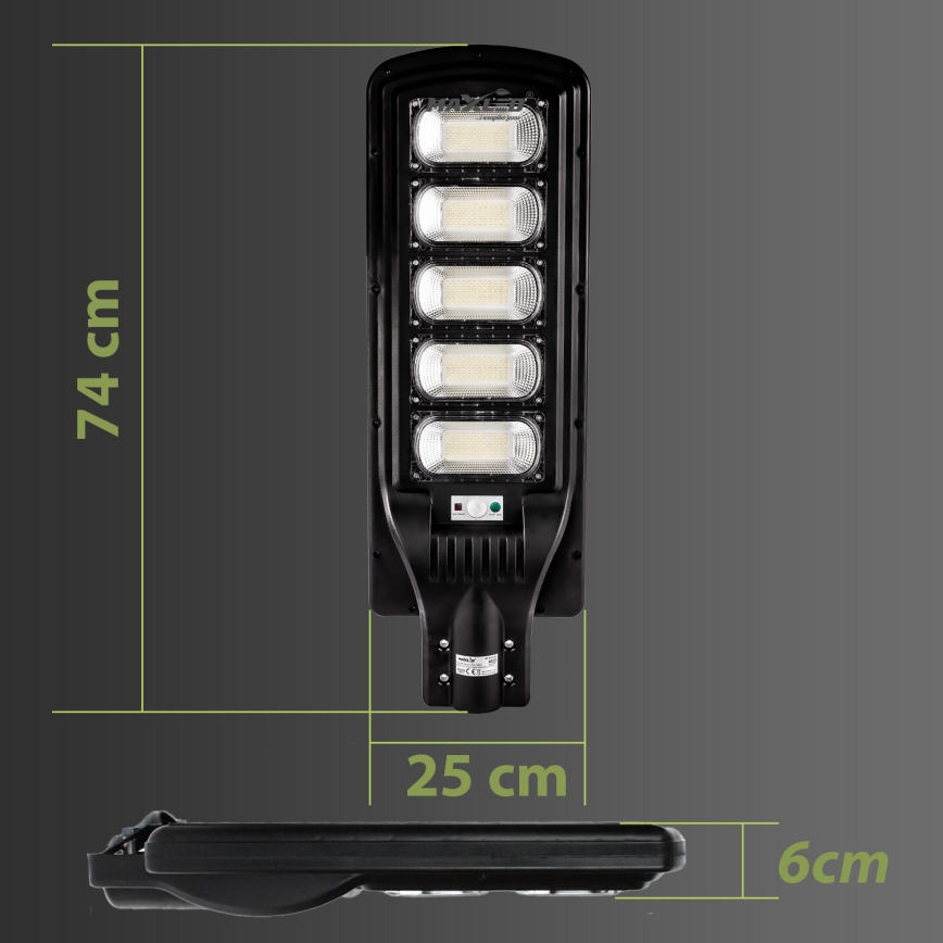 LED Lampione solare dimmerabile con sensore LED/300W/6V 6500K IP65 nero + telecomando