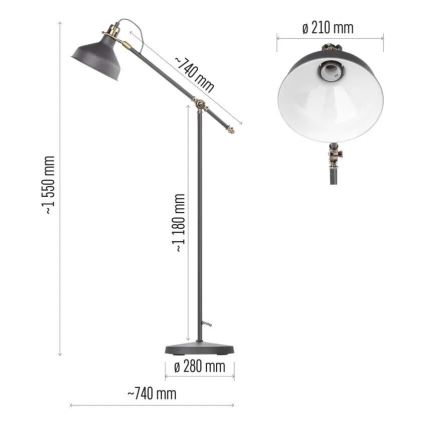 Lampadaire ARTHUR 1xE27/25W/230V gris