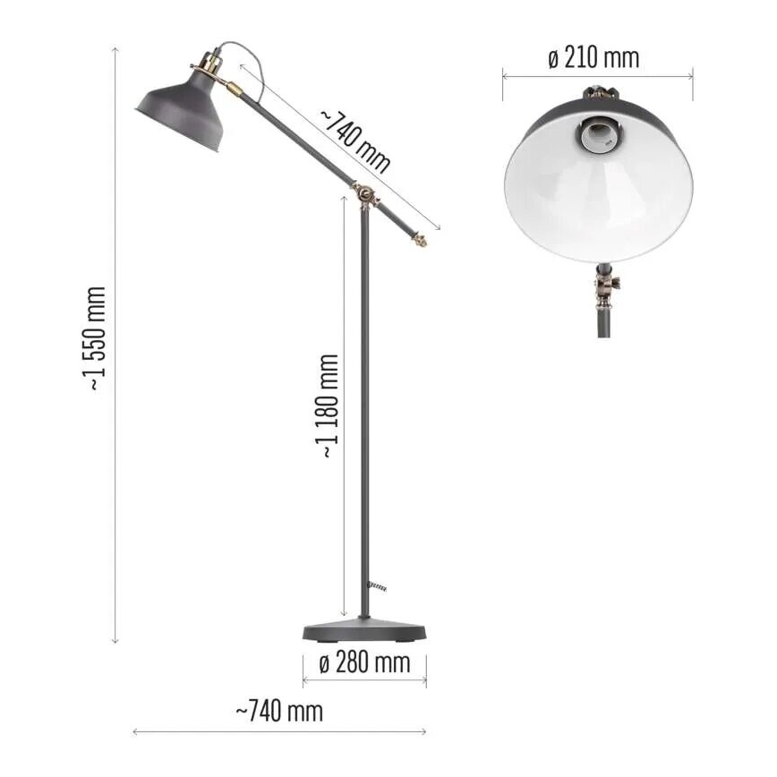 Lampadaire ARTHUR 1xE27/25W/230V gris
