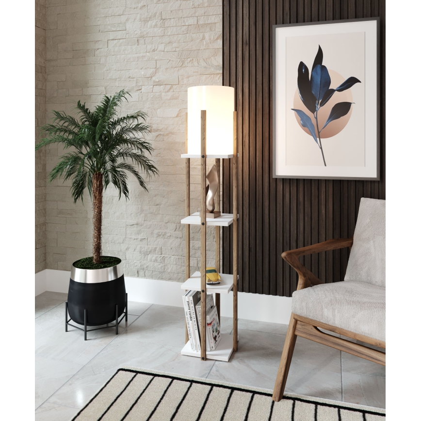 Lampadaire avec étagères NORA 1xE27/40W/230V marron/blanc