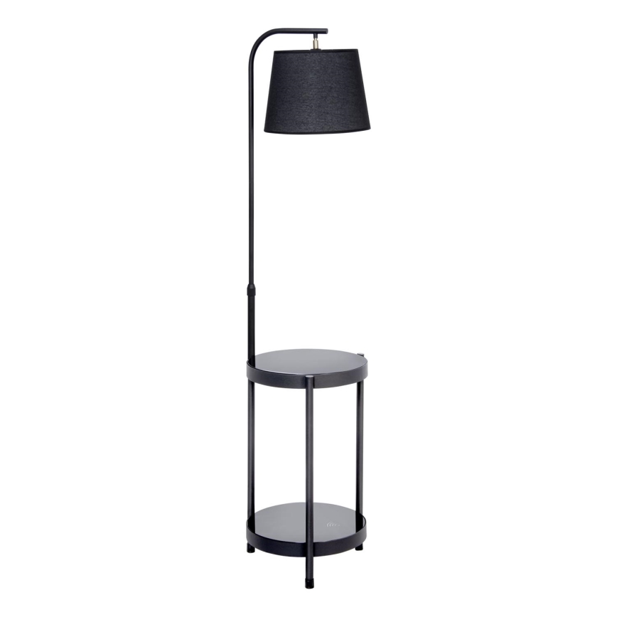 Lampadaire avec table 1xE27/60W/230V USB noir