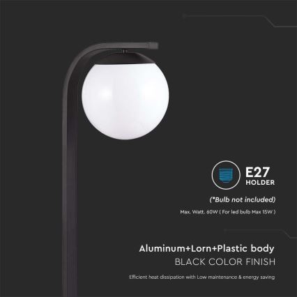 Lampadaire d'extérieur 1xE27/60W/230V IP44 noir