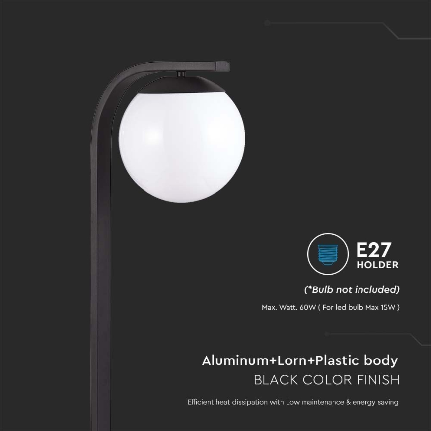 Lampadaire d'extérieur 1xE27/60W/230V IP44 noir