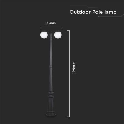 Lampadaire d'extérieur 2xE27/60W/230V IP44 199 cm noir
