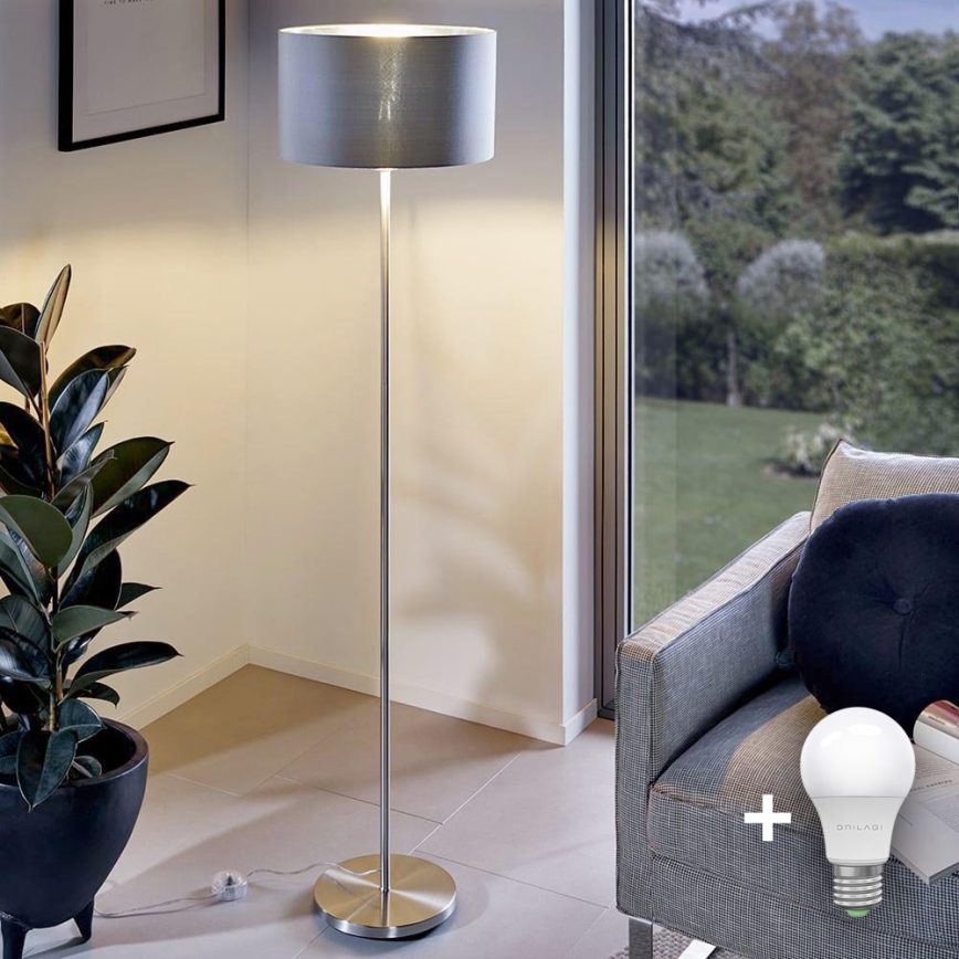 Lampadaire LED TUNJA 1x E27/20W/230V Ø 30 cm chrome mat / gris