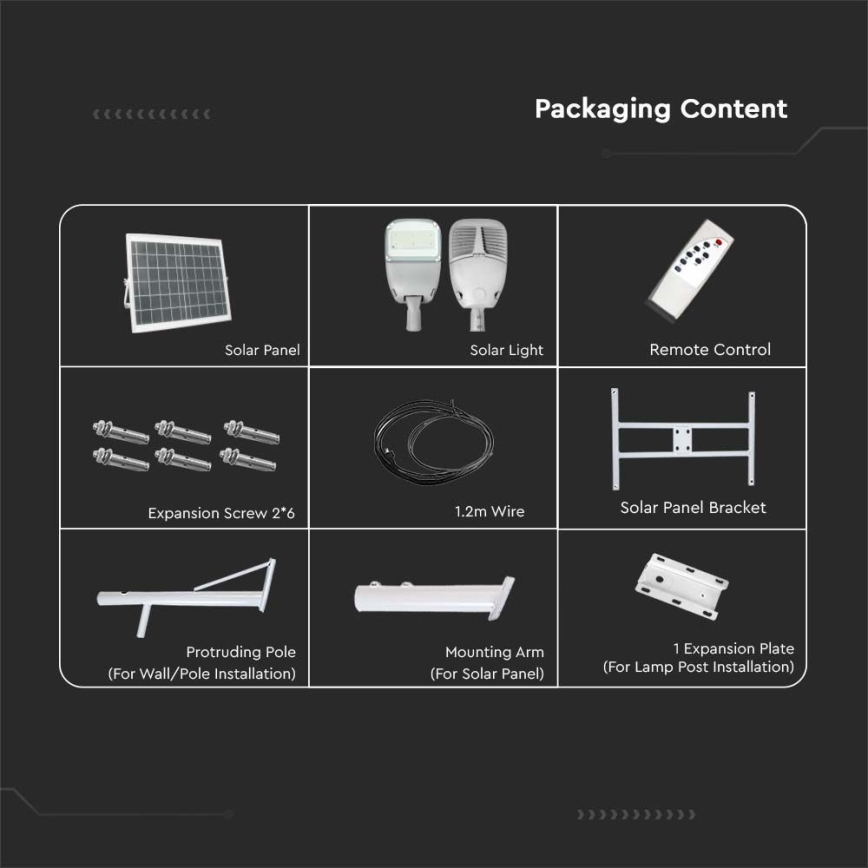 Lampadaire solaire à intensité variable SAMSUNG CHIP LED/50W/6,4V 6000K IP65 30000 mAh + Télécommande