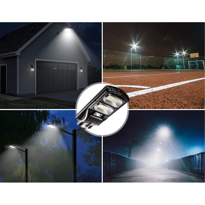 Lampe solaire à intensité variable avec détecteur LED/120W/6V 6500K IP65 noir + Télécommande