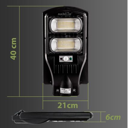 Lampe solaire à intensité variable avec détecteur LED/120W/6V 6500K IP65 noir + Télécommande
