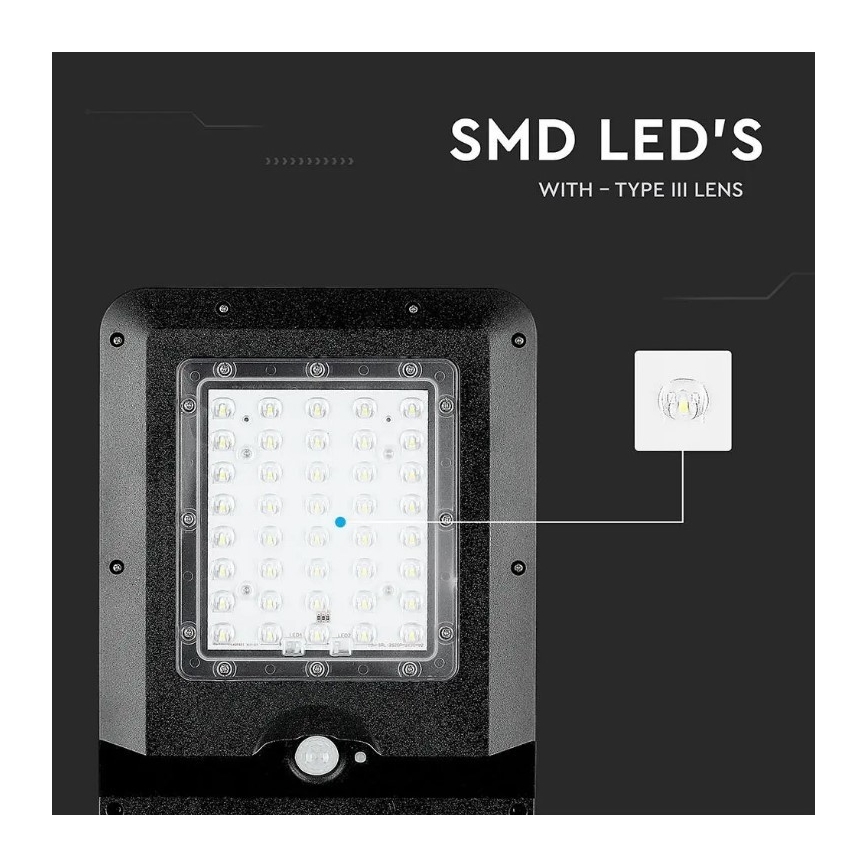 Lampadaire solaire avec détecteur LED/15W/7,4V 4000K IP65