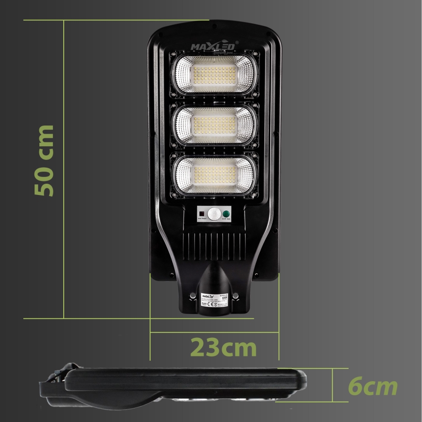 Lampe solaire à intensité variable avec détecteur LED/180W/6V 6500K IP65 noir + Télécommande