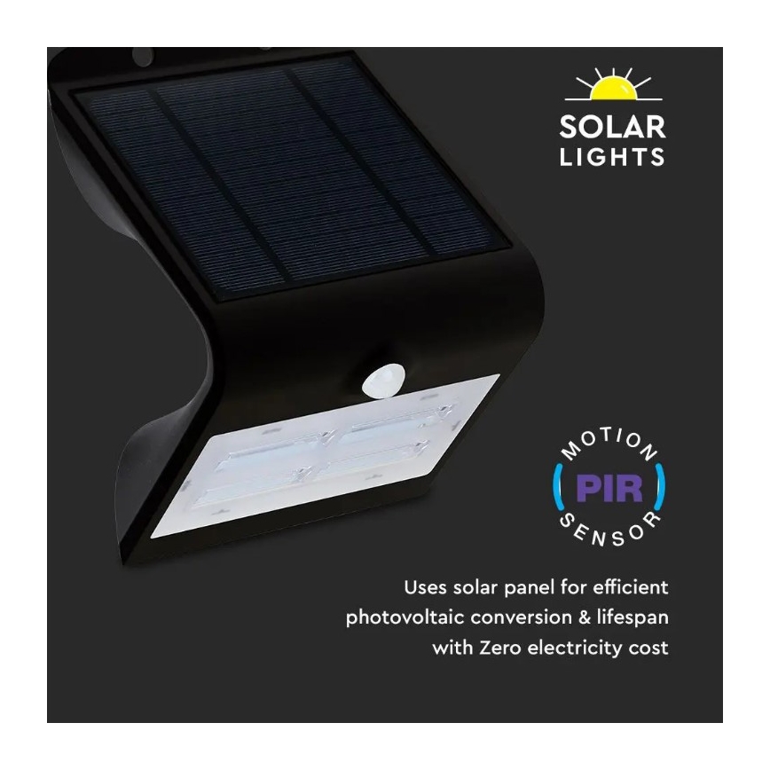 Lampadaire solaire LED avec détecteur LED/3W/3,7V 3000/4000K IP65 noir