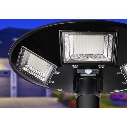 Lampadaire solaire LED dimmable avec capteur LED/22W/6V 18000 mAh 6500K IP65 noir + télécommande