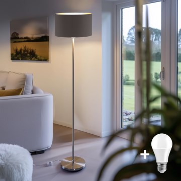Lampadaire sur pied LED TUNJA 1xE27/20W/230V Ø 38 cm chrome mat / marron