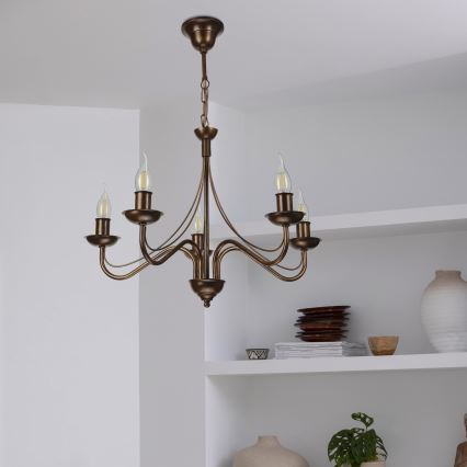Lampadario a catena ANTON 5xE14/15W/230V, finitura bronzo