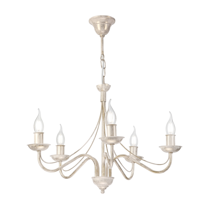 Lampadario a catena ANTON 5xE14/60W/230V bianco patinato