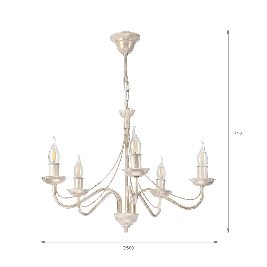 Lampadario a catena ANTON 5xE14/60W/230V bianco patinato
