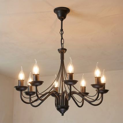 Lampadario a catena ANTON 8xE14/60W/230V nero