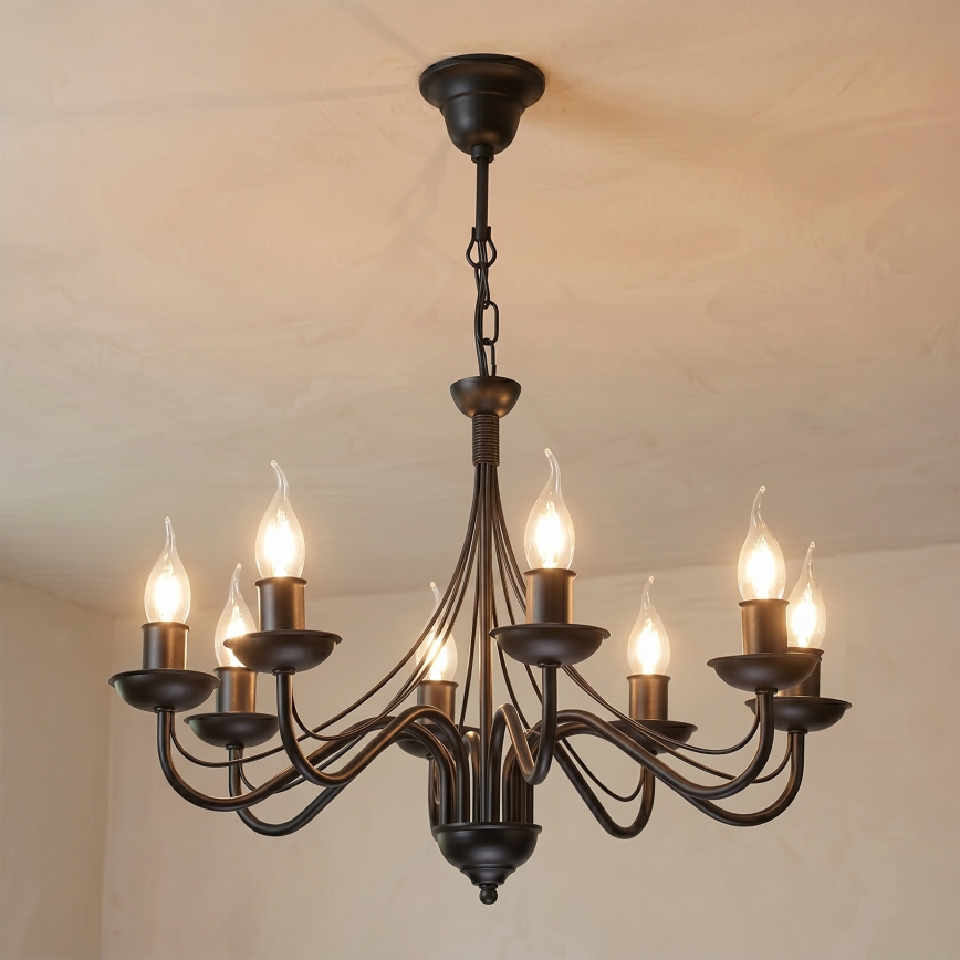 Lampadario a catena ANTON 8xE14/60W/230V nero