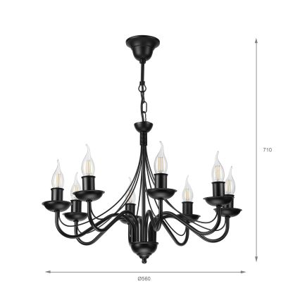 Lampadario a catena ANTON 8xE14/60W/230V nero