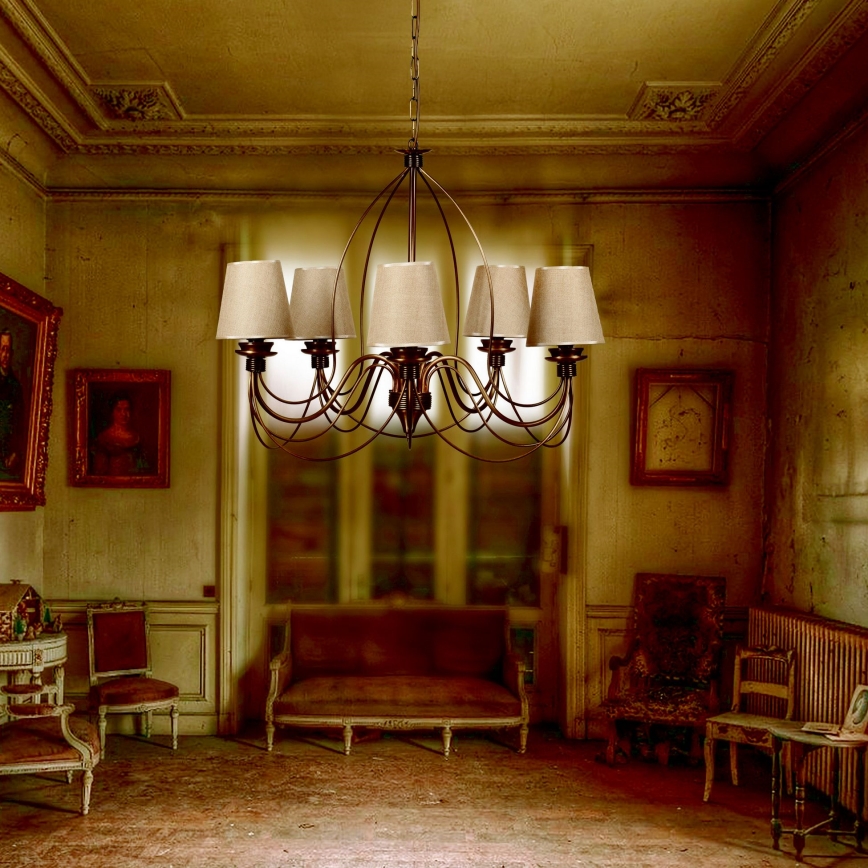Lampadario a catena CLASSIC 6xE14/40W/230V bronzo/beige