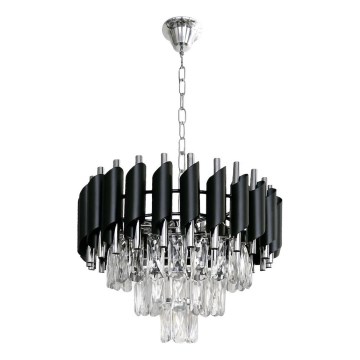 Lampadario a catena CRISTAL 5xE14/10W/230V Ø 38 cm nero/cromo opaco
