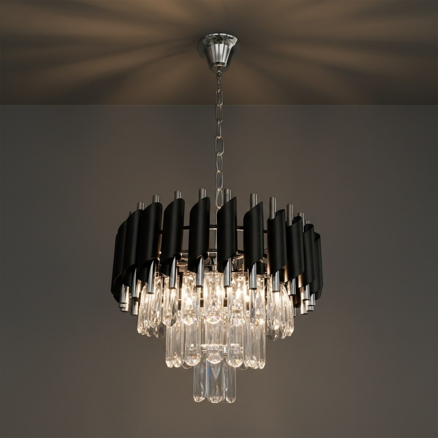 Lampadario a catena CRISTAL 5xE14/10W/230V Ø 38 cm nero/cromo opaco