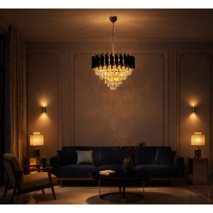 Lampadario a catena CRISTAL 7xE14/10W/230V nero/oro