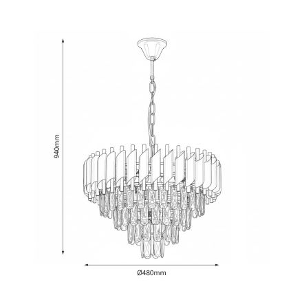 Lampadario a catena CRISTAL 7xE14/10W/230V nero/oro