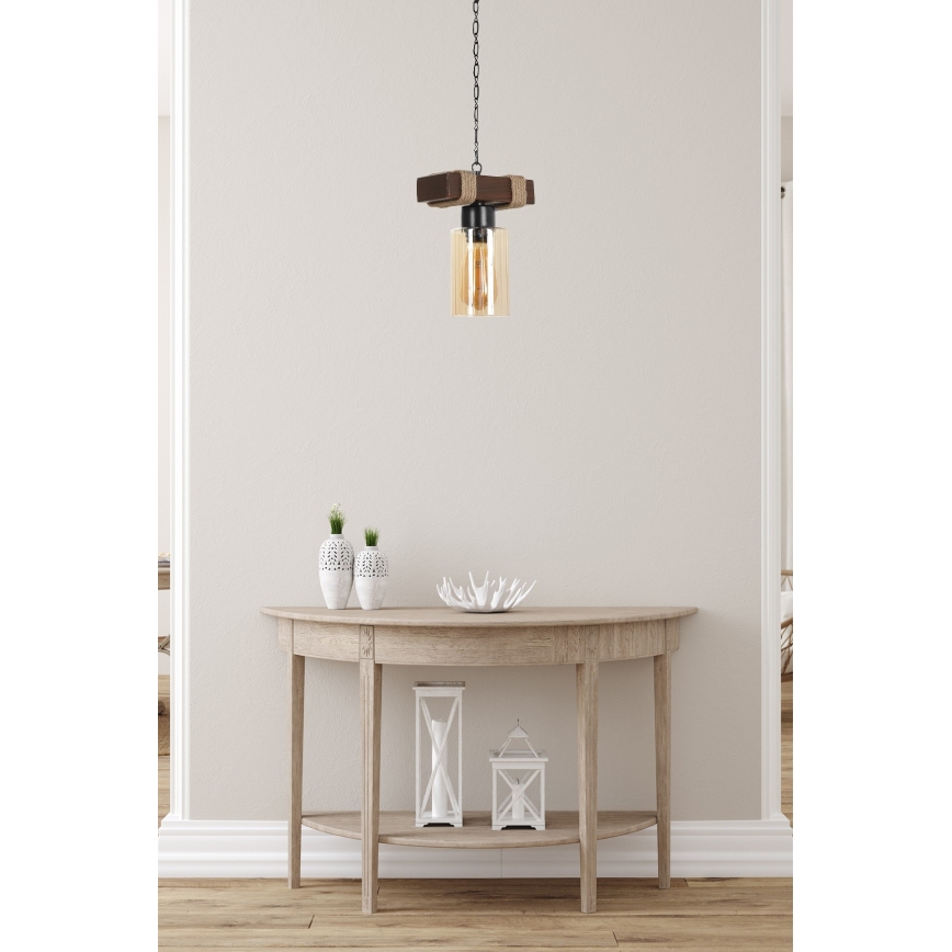 Lampadario a catena JASMIN 1xE27/40W/230V marrone/beige