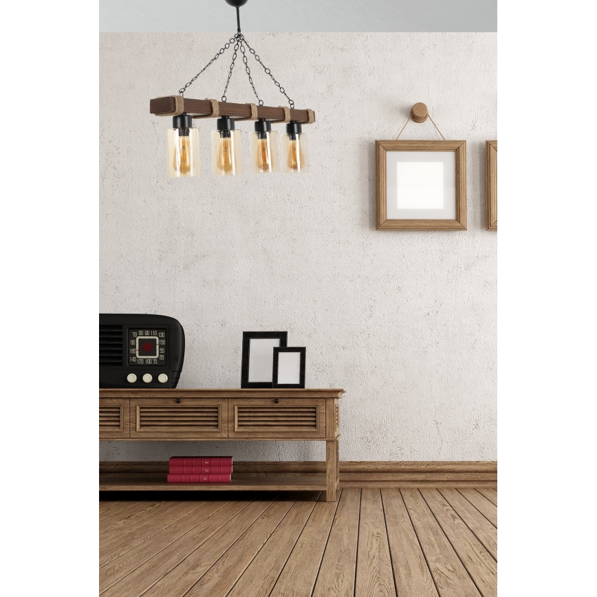 Lampadario a catena JASMIN 4xE27/40W/230V marrone/beige