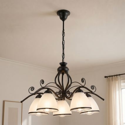 Lampadario a catena RETRO 5xE27/60W/230V nero/bianco