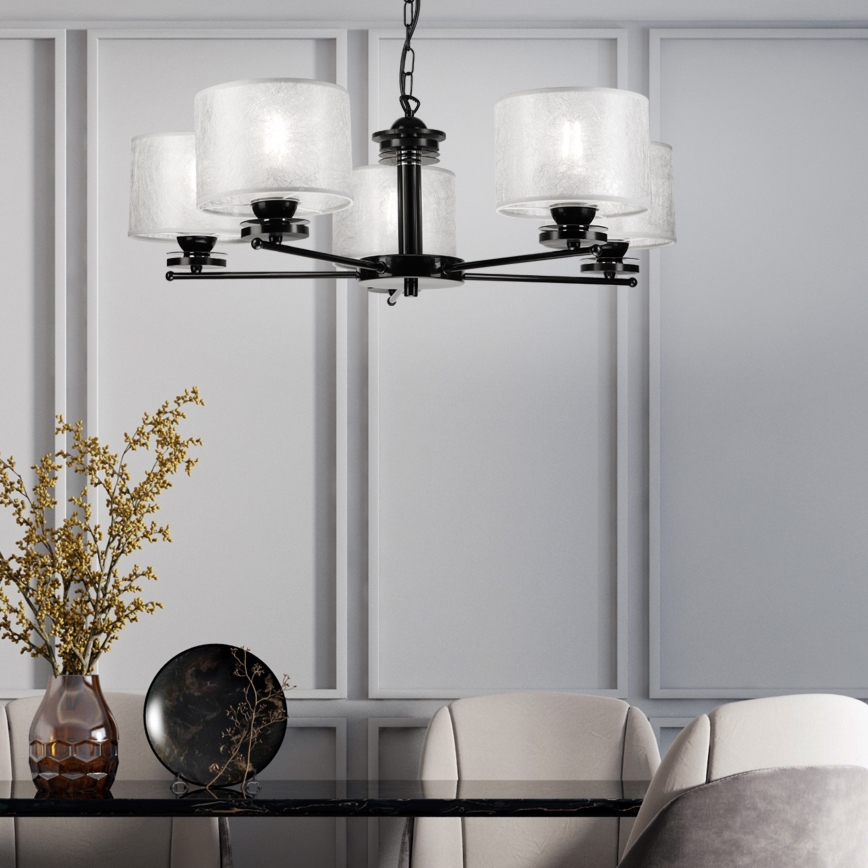 Lampadario a catena ROSA 5xE27/60W/230V nero/grigio