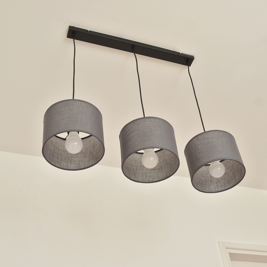Lampadario a cavo ALBA 3xE27/15W/230V grigio