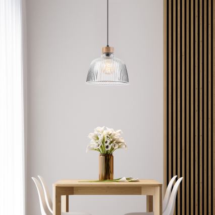 Lampadario a cavo ASTA 1xE27/60W/230V Ø 28 cm rovere