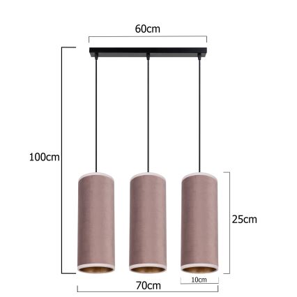 Lampadario a cavo AVALO 3xE27/60W/230V rosa/rame