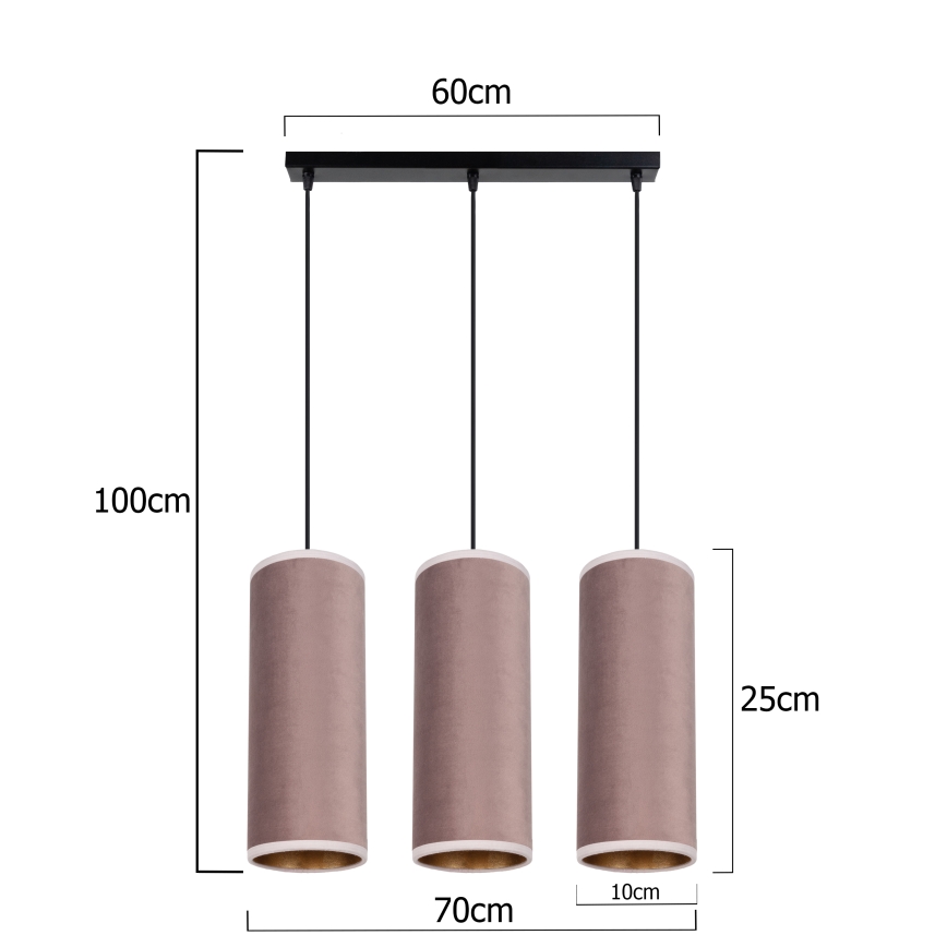 Lampadario a cavo AVALO 3xE27/60W/230V rosa/rame