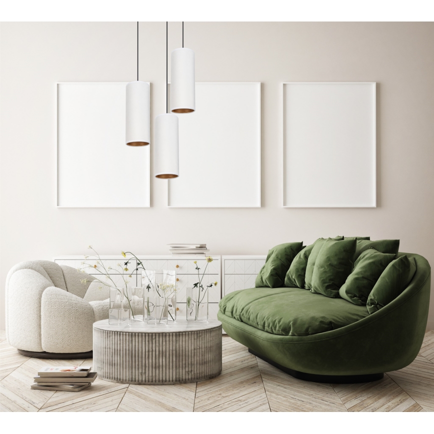 Lampadario a sospensione AVALO 3xE27/60W/230V diam. 35 cm bianco/rame