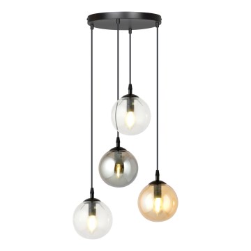 Lampadario a cavo COSMO 4xE14/10W/230V Ø 40 cm nero/trasparente/nero fumé/beige