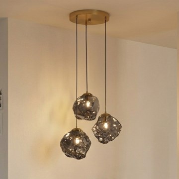 Lampadario a cavo CRISTAL 3xE14/15W/230V ottone/nero fumé