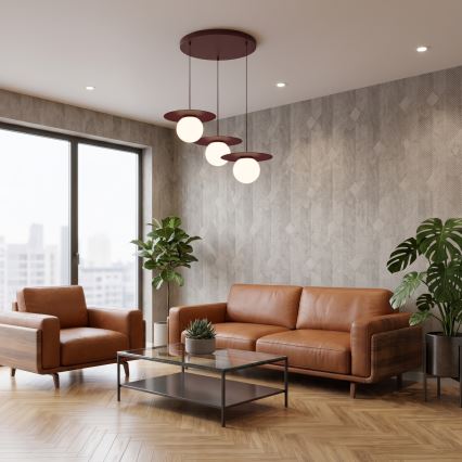 Lampadario a cavo FLAT 3xE27/15W/230V bordeaux