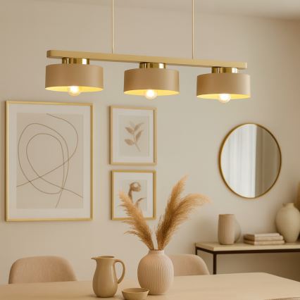 Lampadario a cavo IGNIA 3xE27/60W/230V beige/oro