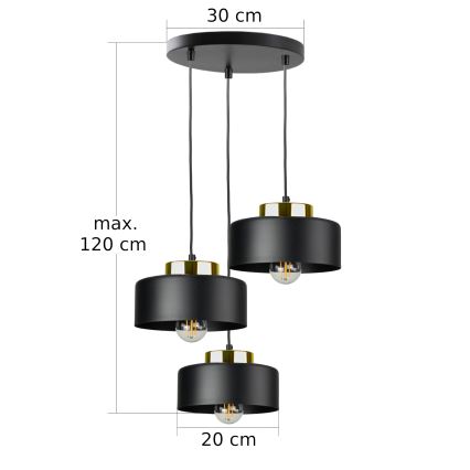 Lampadario a cavo IGNIA 3xE27/60W/230V nero/oro