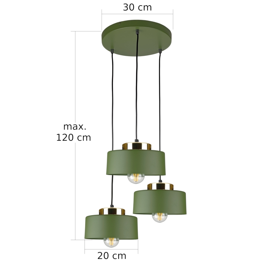 Lampadario a cavo IGNIA 3xE27/60W/230V verde/oro