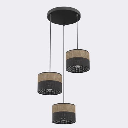 Lampadario a cavo KARBON 3xE27/15W/230V nero/marrone
