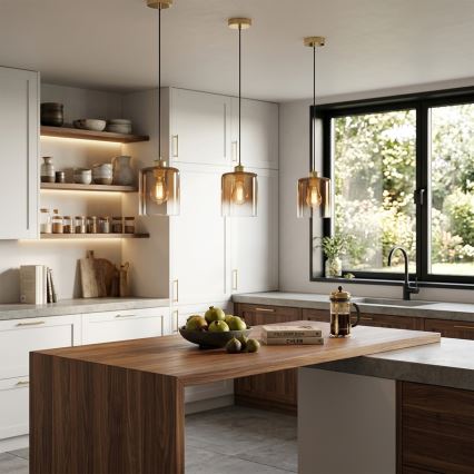 Lampadario a cavo LIAH 1xE27/15W/230V dorato/marrone fumé