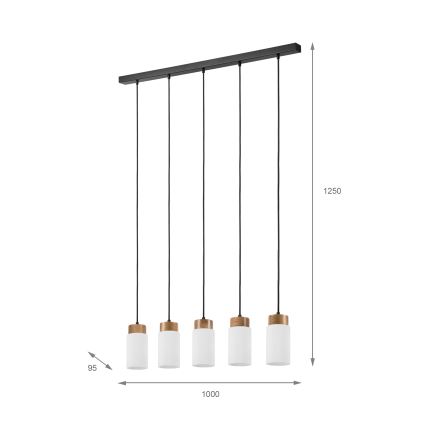 Lampadario a cavo MARKUS 5xE27/15W/230V nero/rovere