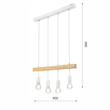 Lampadario a cavo ORAZIO 4xE27/60W/230V faggio