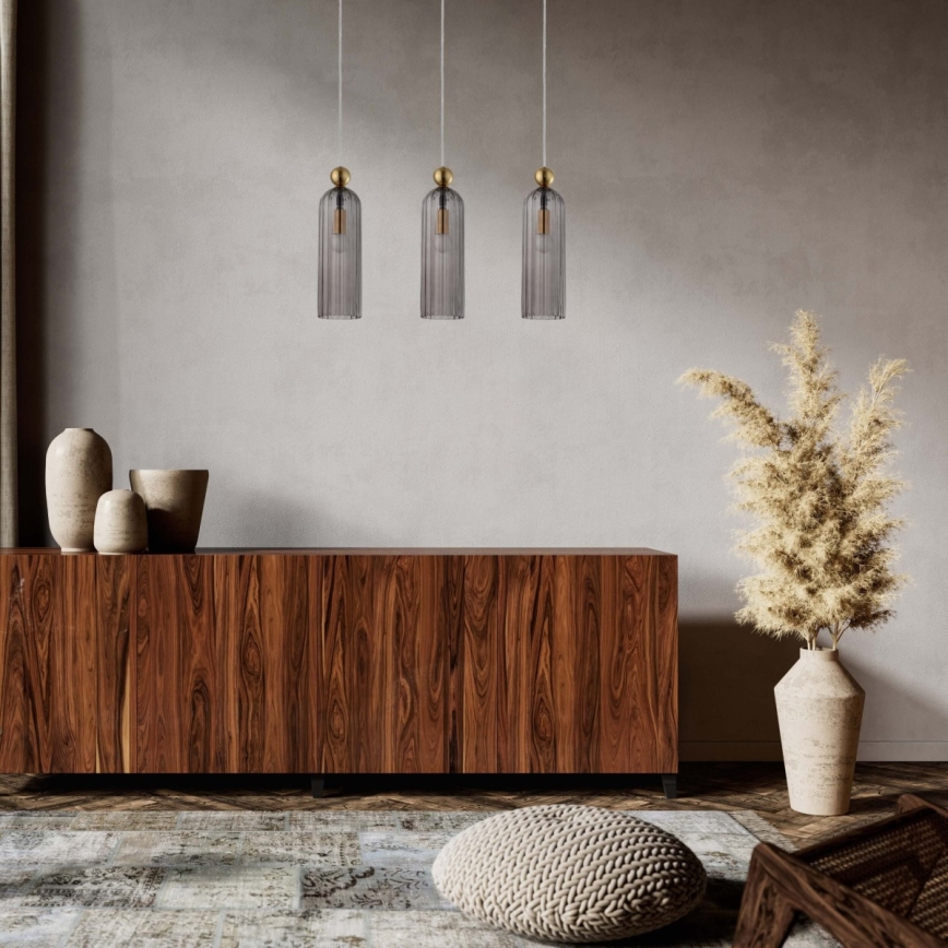 Lampadario a cavo PIEGA 3xE14/40W/230V ottone/nero fumé