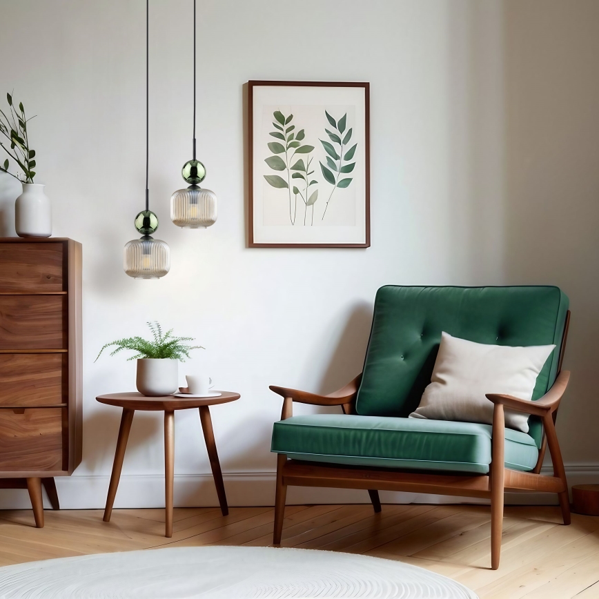 Lampadario a cavo SOPHIA 1xE14/10W/230V nero/verde/fumé beige