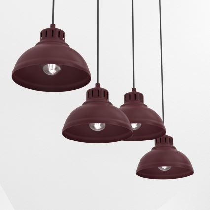 Lampadario a cavo SVEN 4xE27/15W/230V bordeaux